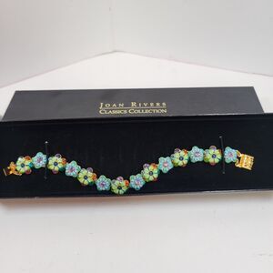 Joan Rivers Classics Collection Flower Enamel Rhinestones Bracelet Signed